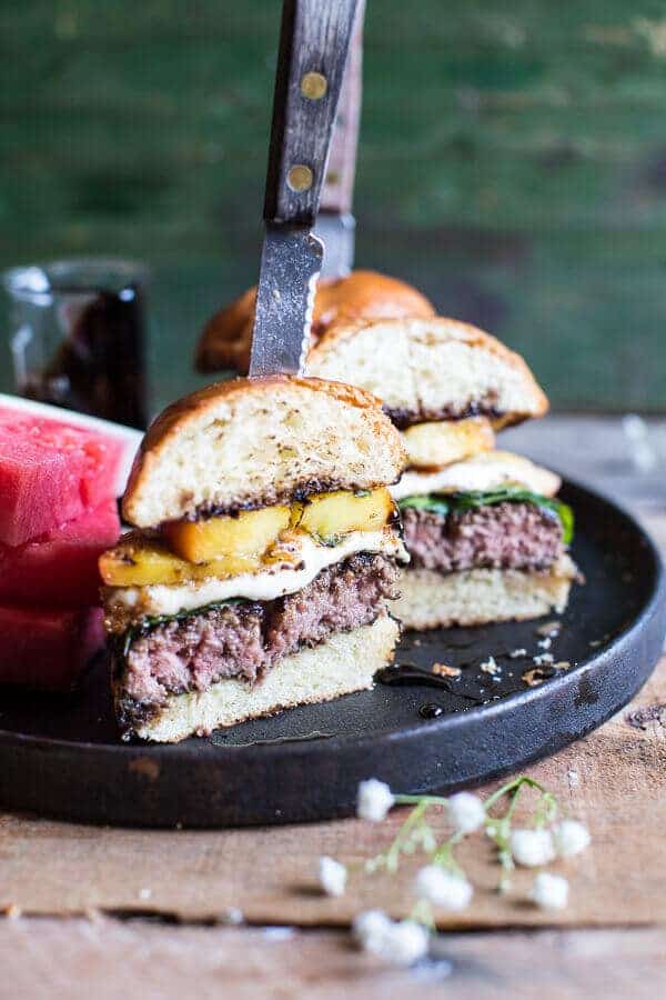 Fried Mozzarella and Caramelized Peach Caprese Burger | halfbakedharvest.com @hbharvest