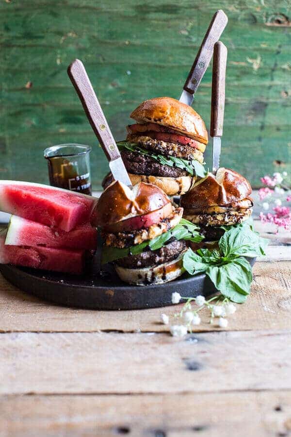 Fried Mozzarella and Caramelized Peach Caprese Burger | halfbakedharvest.com @hbharvest