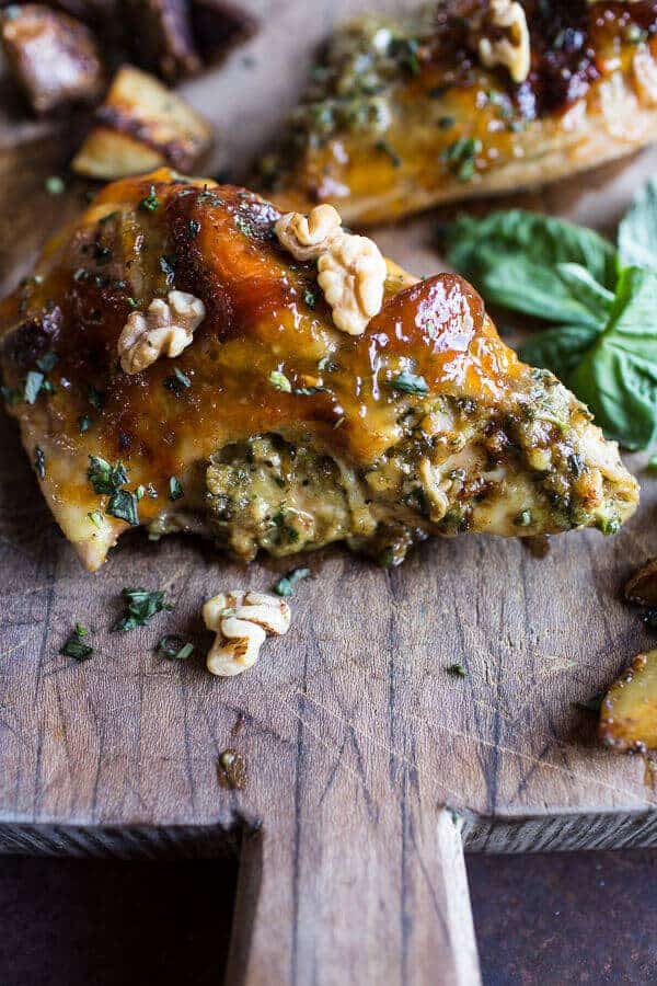One-Pan Apricot Walnut and Brie Stuffed Chicken Breast with Roasted Potatoes | halfbakedharvest.com @hbharvest