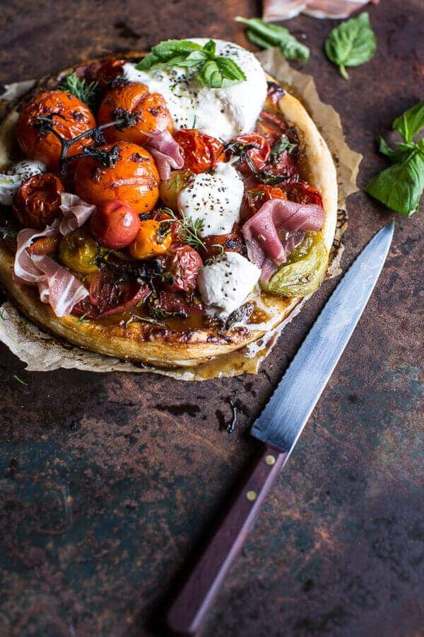 Quick Balsamic Fig Roasted Tomato and Burrata Cheese Tarts | halfbakedharvest.com @hbharvest