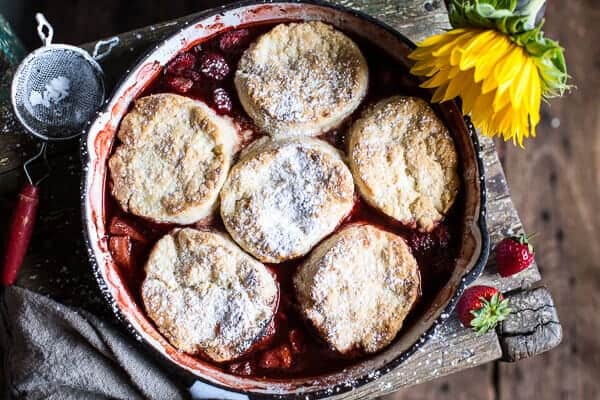 Skillet Strawberry Cobbler with Cream Cheese Swirled Biscuits | halfbakedharvest.com @hbharvest