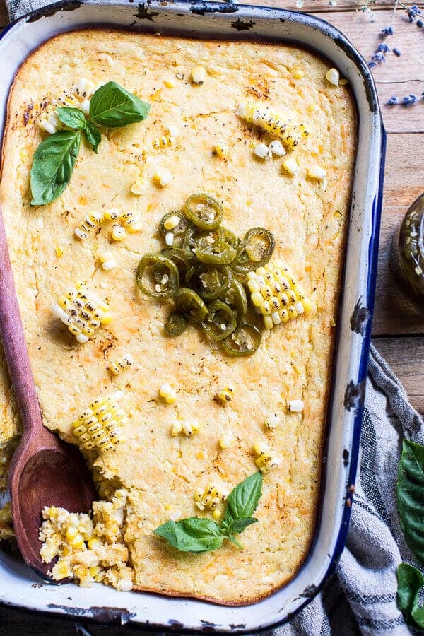 Sweet Kentucky Bourbon Corn Pudding with Candied Jalapeños | halfbakedharvest.com @hbharvest
