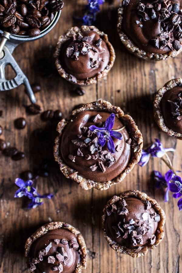 Mini Vegan No-Bake Chocolate Mocha Fudge and Coconut Tarts | halfbakedharvest.com @hbharvest