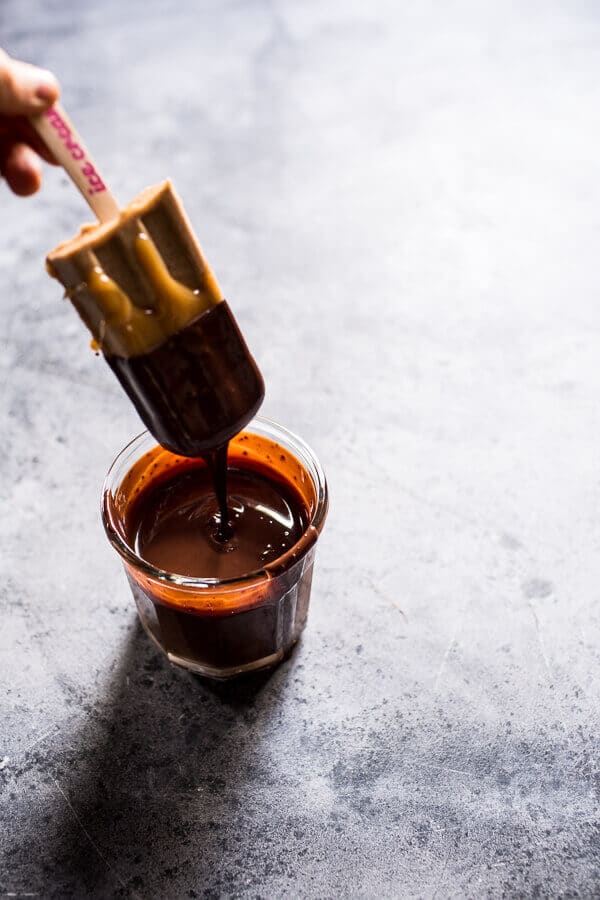 Salted Chocolate Dipped Banana Almond Pops with Malted Coconut Honey | halfbakedharvest.com @hbharvest