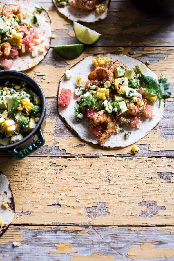 Zesty Grilled Shrimp Tacos with South of the Border Corn and Cotija Salsa | halfbakedharvest.com @hbharvest