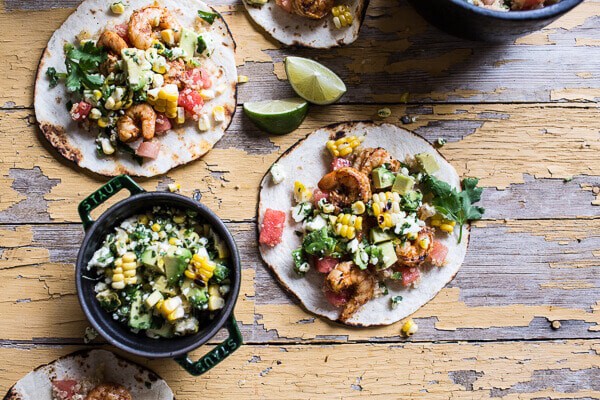 Zesty Grilled Shrimp Tacos with South of the Border Corn and Cotija Salsa | halfbakedharvest.com @hbharvest
