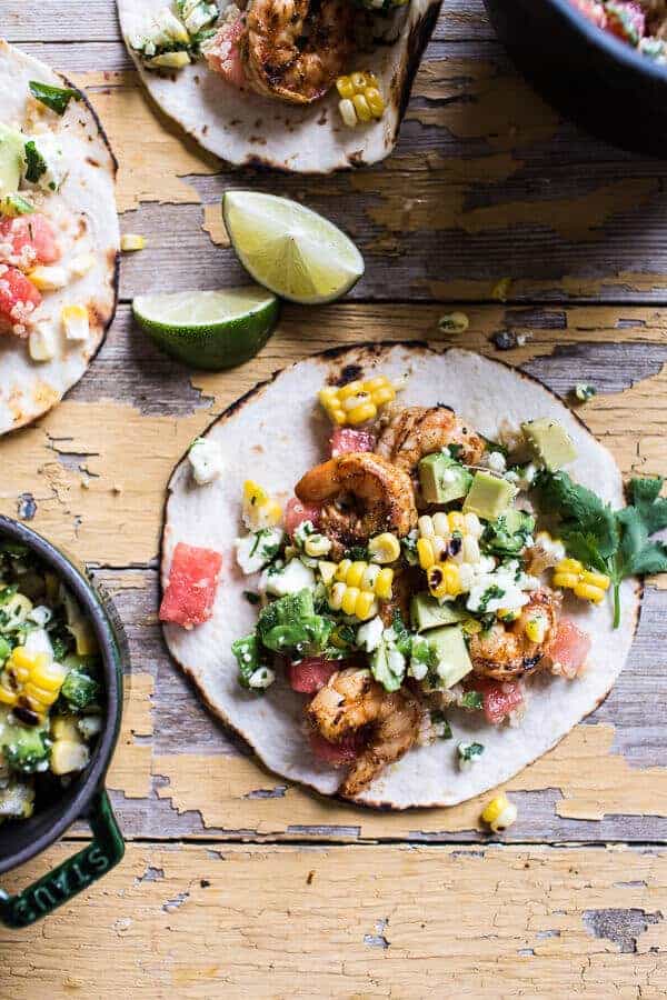 Zesty Grilled Shrimp Tacos with South of the Border Corn and Cotija Salsa | halfbakedharvest.com @hbharvest