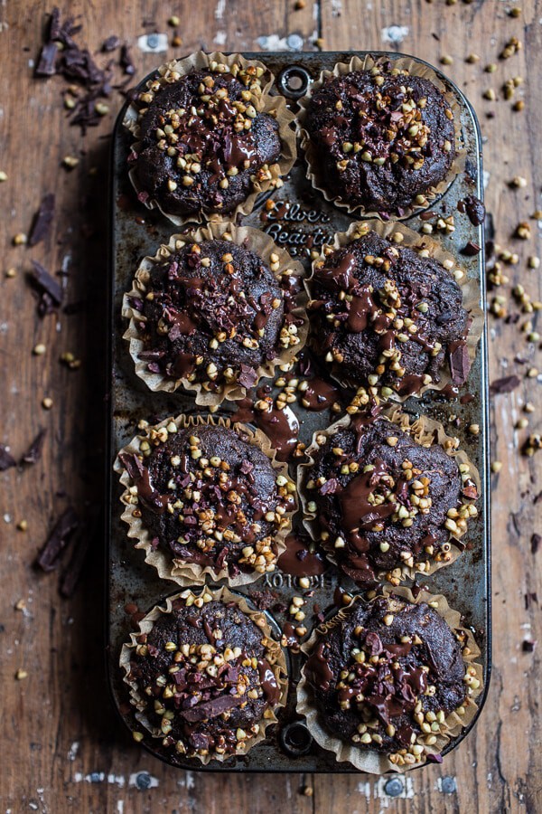 Double Chocolate Coconut oil Zucchini Muffins with Caramelized Buckwheat | halfbakedharvest.com @hbharvest