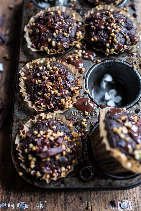 Double Chocolate Coconut oil Zucchini Muffins with Caramelized Buckwheat | halfbakedharvest.com @hbharvest