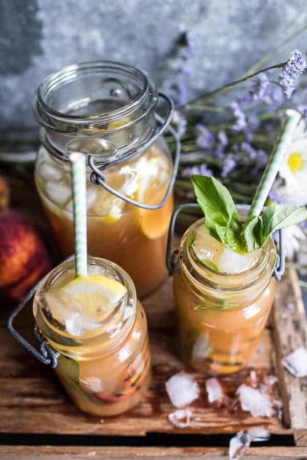 Grilled Peach and Basil Arnold Palmer…with or without Bourbon | halfbakedharvest.com @hbharevst