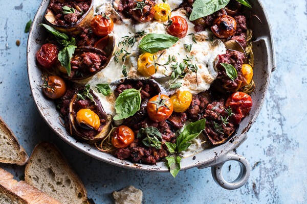 Italian Turkey and Tomato Basil Eggplant Roll Pasta Bake | halfbakedharvest.com @hbharvest