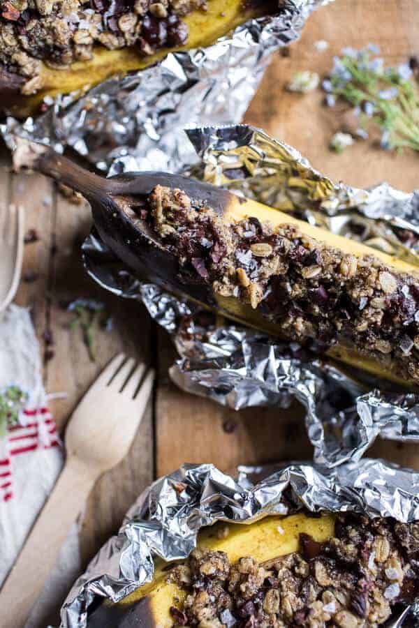 Oatmeal Chocolate Chunk Cookie Stuffed Campfire Bananas | halfbakedharvest.com @hbharvest