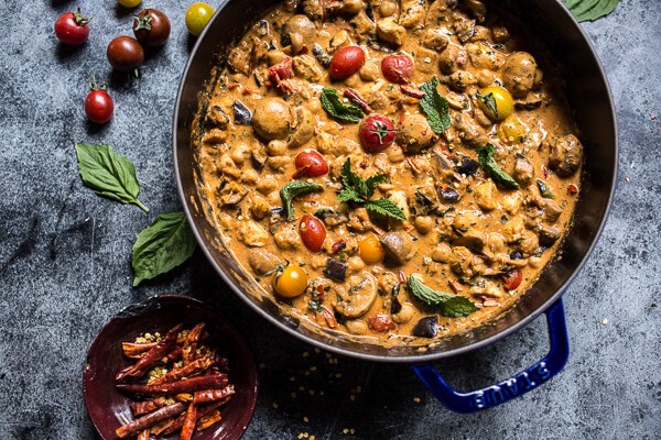 Simple Almond Chicken, Chickpea and Eggplant Curry | halfbakedharvest.com @hbharvest
