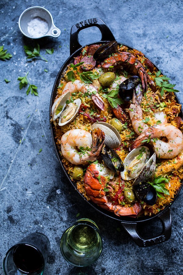 Skillet Grilled Seafood and Chorizo Paella | halfbakedharvest.com @hbharvest