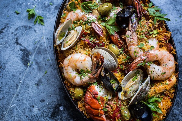 Skillet Grilled Seafood and Chorizo Paella | halfbakedharvest.com @hbharvest