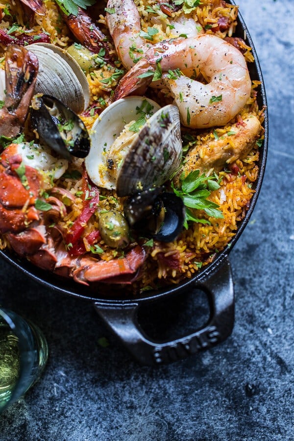 Skillet Grilled Seafood and Chorizo Paella | halfbakedharvest.com @hbharvest