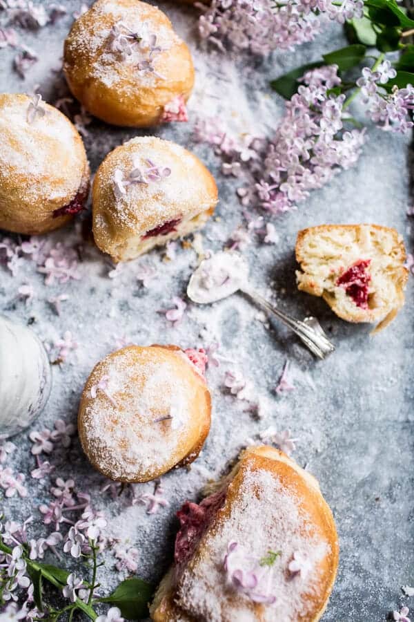 Strawberry Jelly and Vanilla Cream Brioche Doughnuts with Lilac Sugar | halfbakedharvest.com @hbharvest