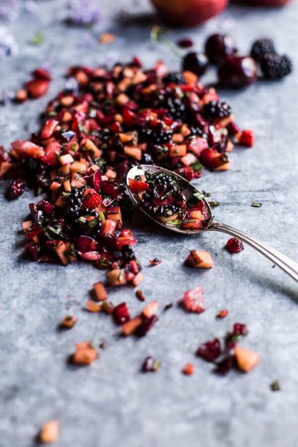 Summer Fruit Salsa and Pesto Hummus | halfbakedharvest.com @hbharvest