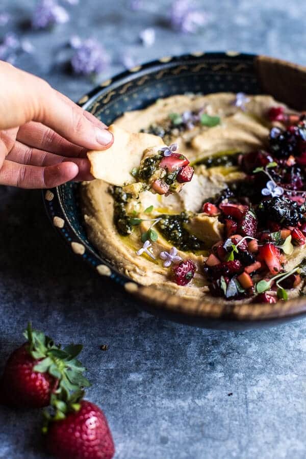 Summer Fruit Salsa and Pesto Hummus | halfbakedharvest.com @hbharvest