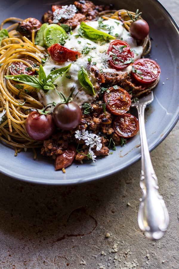 20 Minute Heirloom Tomato Basil Chicken Parmesan Bolognese | halfbakedharvest.com @hbharvest