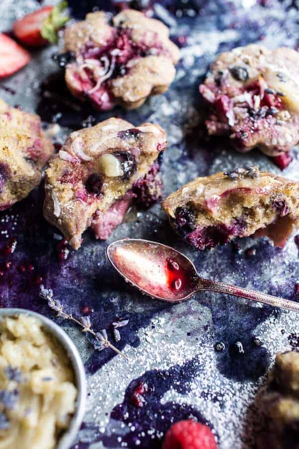Baked Mixed Berry Coconut Cornbread Muffins | halfbakedharvest.com @hbharvest