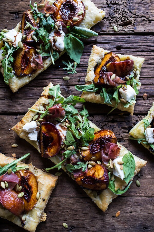 Balsamic Roasted Peach, Basil Chicken and Prosciutto Tarts | halfbakedharvest.com @hbharvest