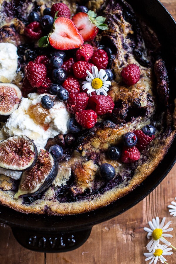 Blueberry Chamomile Dutch Baby with Honeycomb Ricotta | halfbakedharvest.com @hbharvest