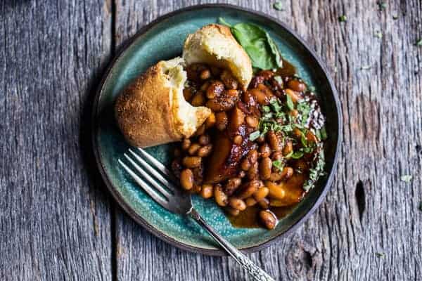 Bourbon Peach BBQ Baked Beans | halfbakedharvest.com @hbharvest