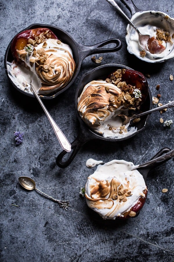 Mini Bourbon Caramelized Peach Baked Alaska with Butter Pecan Ice Cream | halfbakedharvest.com @hbharvest