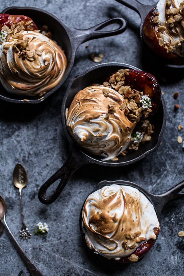 Mini Bourbon Caramelized Peach Baked Alaska with Butter Pecan Ice Cream | halfbakedharvest.com @hbharvest