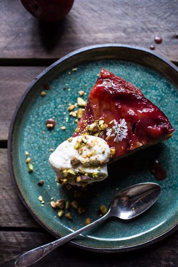 Brown Butter Plum Up-Side Down Yogurt Cake with Pistachios | halfbakedharvest.com @hbharvest