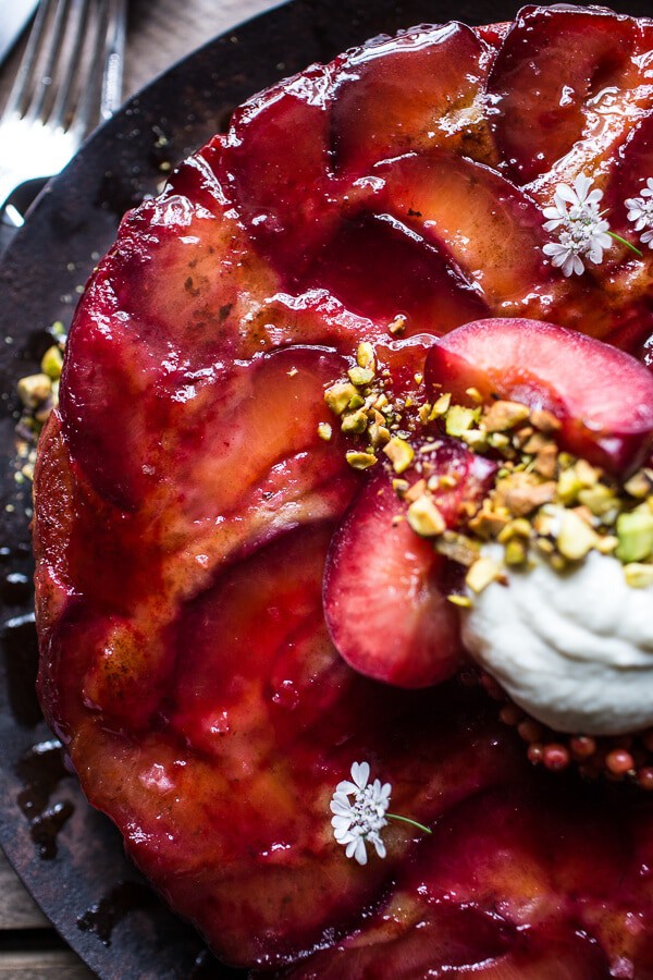 Brown Butter Plum Up-Side Down Yogurt Cake with Pistachios | halfbakedharvest.com @hbharvest