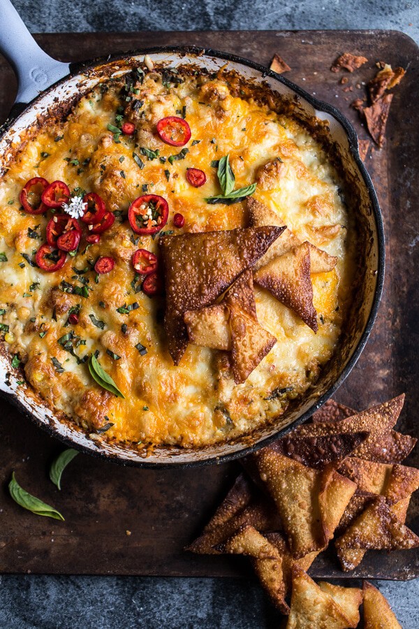 Cheesy Miso Caramelized Corn and Pineapple Chile Dip | halfbakedharvest.com @hbharvest
