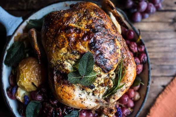 Fall Harvest Cider Roasted Chicken with Walnut Goat Cheese + Grapes | halfbakedharvest.com @hbharvest