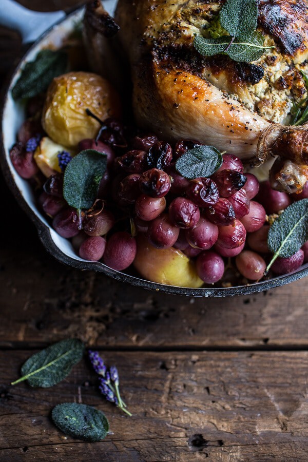 Fall Harvest Cider Roasted Chicken with Walnut Goat Cheese + Grapes | halfbakedharvest.com @hbharvest