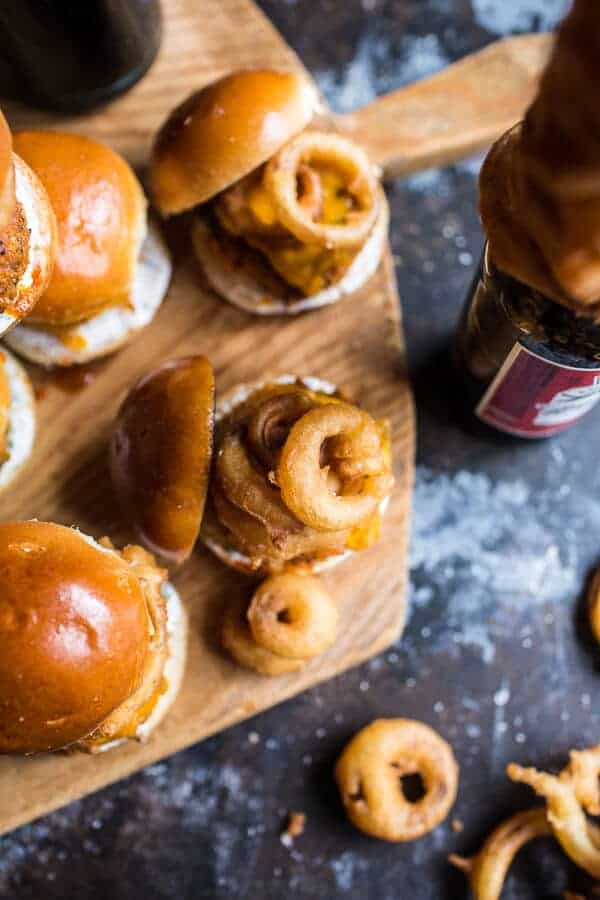 Kickin' Cajun Chicken Sliders with Beer Battered Onion Rings | halfbakedharvest.com @Hbharvest