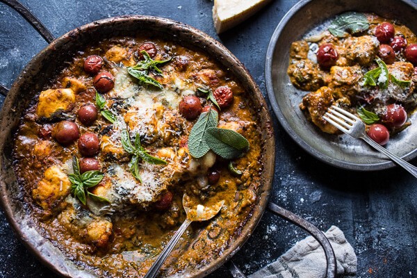 One-Pan Spinach and Cheese Gnocchi with Roasted Garlic Tomato Cream Sauce | halfbakedharvest.com @hbharvest