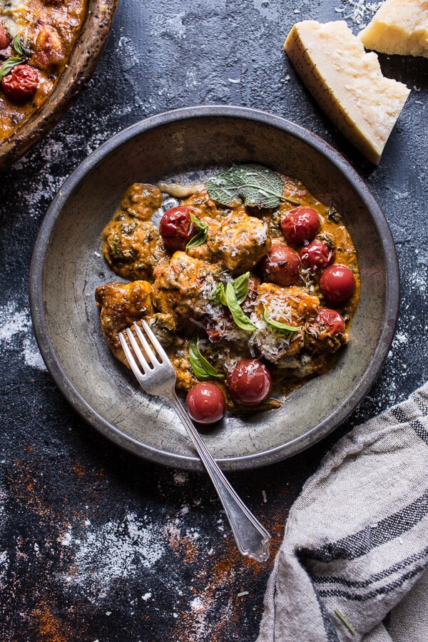 One-Pan Spinach and Cheese Gnocchi with Roasted Garlic Tomato Cream Sauce | halfbakedharvest.com @hbharvest