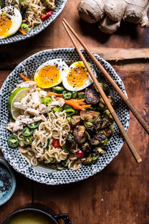 30 Minute Chicken Ramen with Miso Roasted Brussels Sprouts + Ginger Butter | halfbakedharvest.com @hbharvest