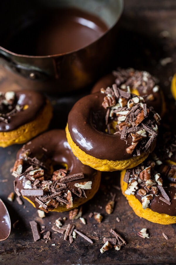 Baked Buttermilk Pumpkin Doughnuts with Hot Cocoa Glaze | halfbakedharvest.com @hbharvest