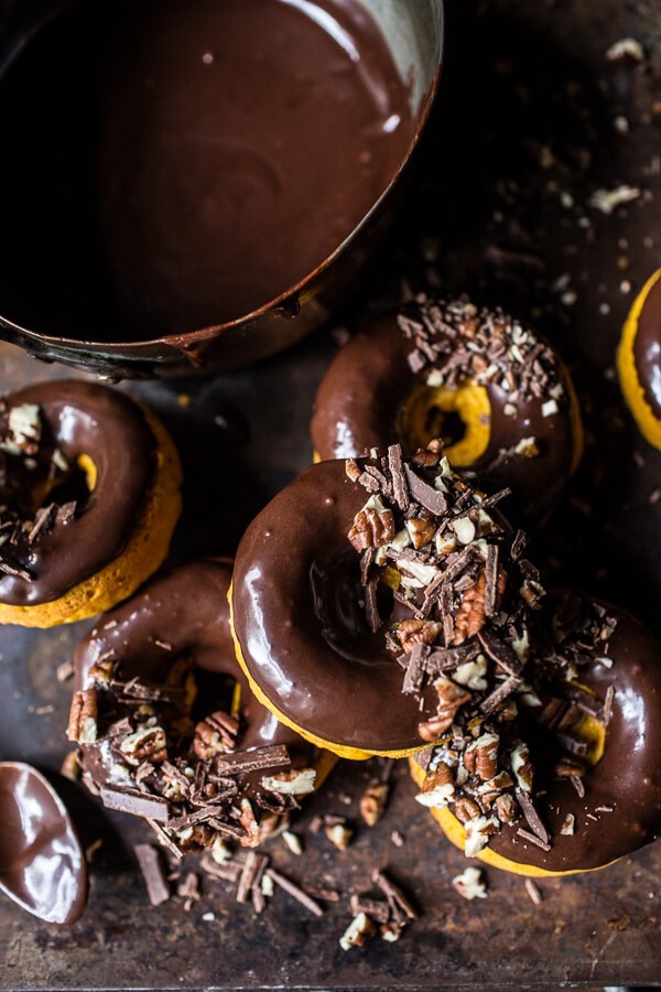 Baked Buttermilk Pumpkin Doughnuts with Hot Cocoa Glaze | halfbakedharvest.com @hbharvest