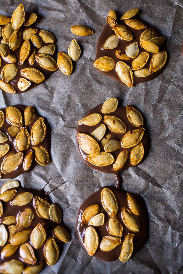 Chocolate Covered Roasted Pumpkin Seed Turtle Clusters | halfbakedharvest.com @hbharvest