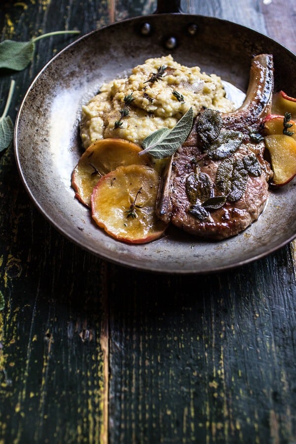 Cider Apple and Sage Roasted Pork Chops with Brown Butter Gorgonzola Polenta | halfbakedharvest.com @hbharvest