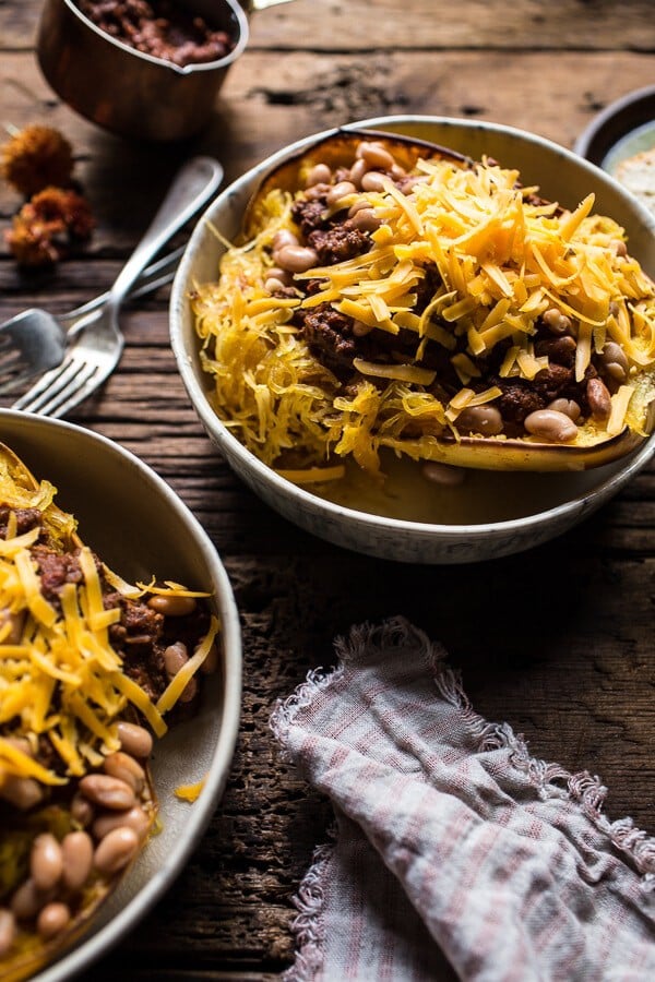 Cincinnati Chili Stuffed Spaghetti Squash | halfbakedharvest.com @hbharvest