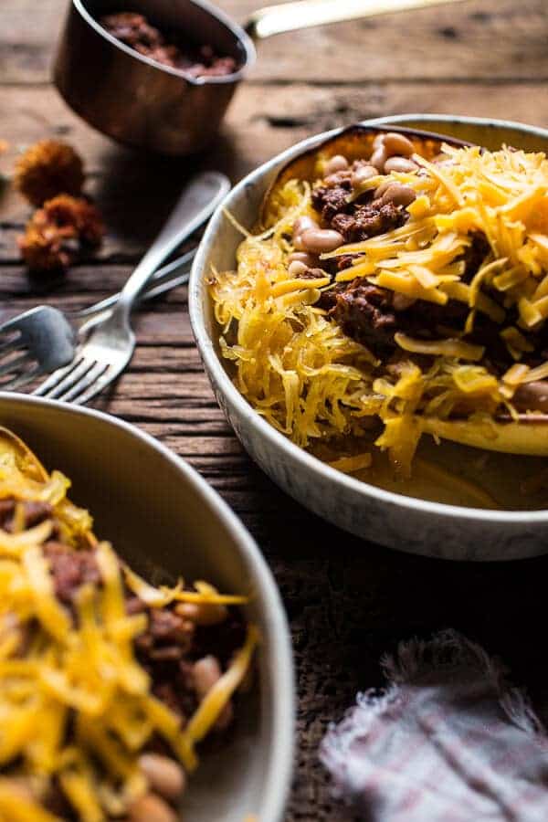 Cincinnati Chili Stuffed Spaghetti Squash | halfbakedharvest.com @hbharvest