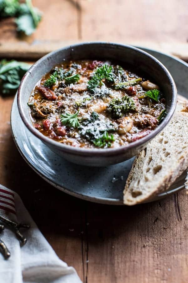 Crockpot Italian Chicken and Broccoli Rabe Chili | halfbakedharvest.com @hbharvest