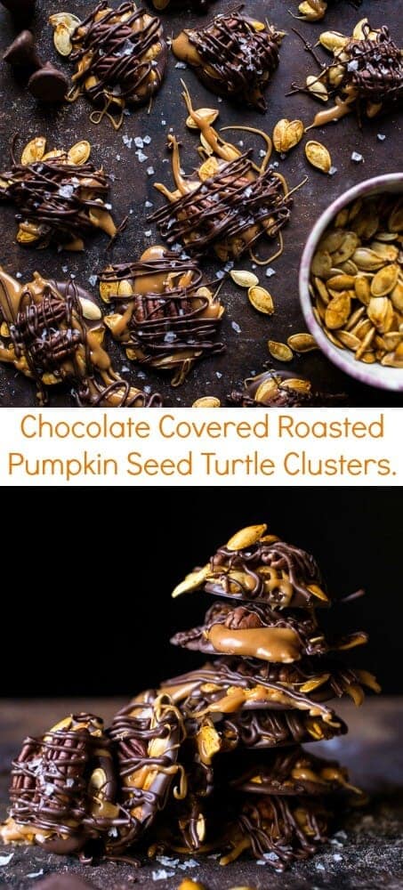 Chocolate Covered Roasted Pumpkin Seed Turtle Clusters | halfbakedharvest.com @hbharvest
