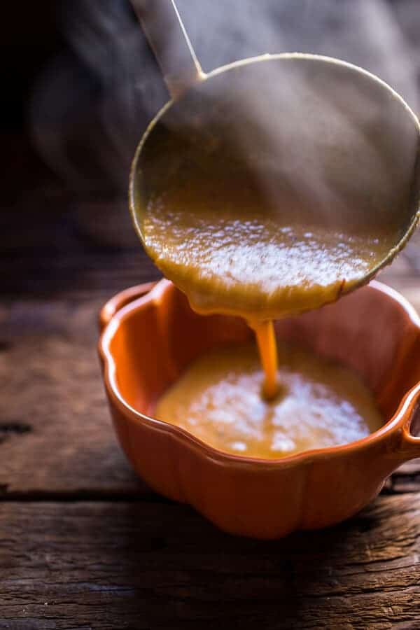 Smoky Pumpkin Beer and Cheddar Potato Soup with Candied Bacon Popcorn | halfbakedharvest.com @hbharvest