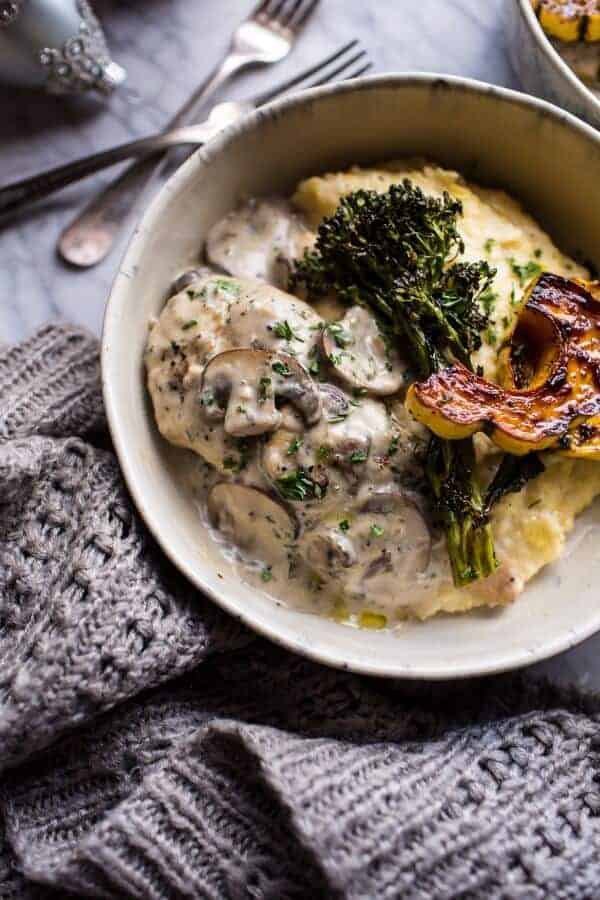 45-Minute Truffled Mushroom Chicken with Polenta + Roasted Broccolini | halfbakedharvest.com @hbharvest