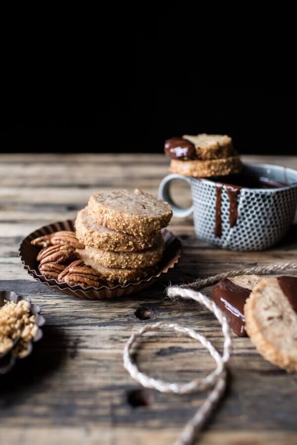 Slice N Bake Vanilla Brown Butter Pecan Cookies…Dipped in Chocolate | halfbakedharvest.com @hbharvest